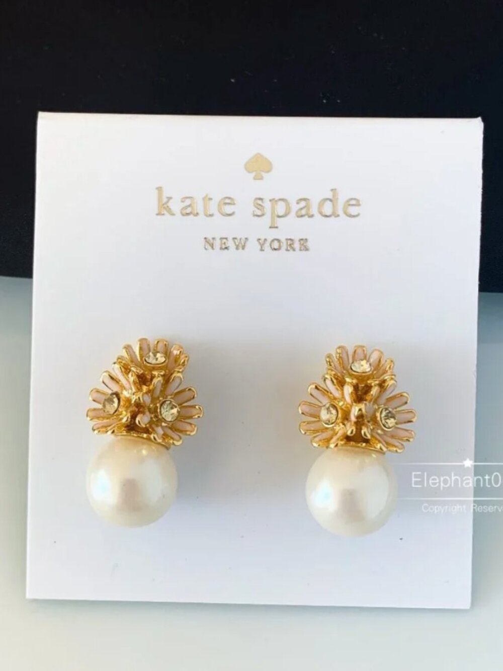 Kate Spade Pearl Flower Stud Earrings Gold Tone Crystal Floral Pearl Earrings
